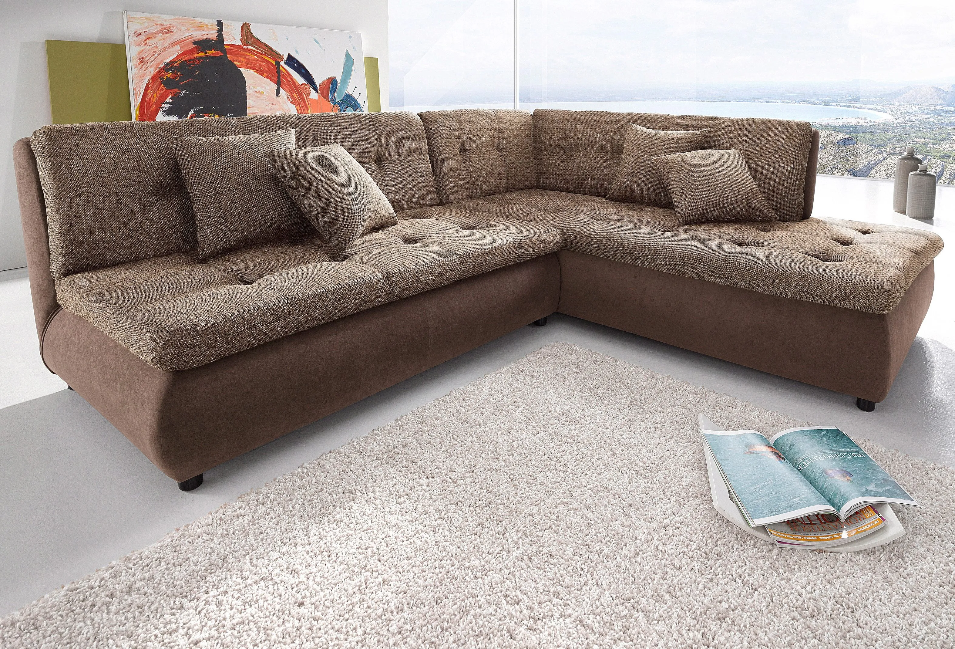 Trends by HG Ecksofa »Pool L-Form«, wahlweise mit Bettfunktion, frei im Raum stellbar Trends by HG braun/beige