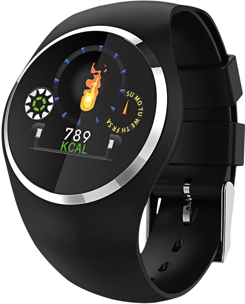 Fitness Tracker mit Herzfrequenz Blutdruck Schlaf Schritte Farbdisplay mit Animation Smartwatch Armband Uhr - 9703-7 Schwarz