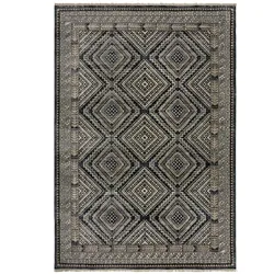 Kadima Design Wohnzimmerteppich mit Fransen & traditionellem geometrischem Muster - `Kelvin`. Farbe: Blau, 120x169 cm