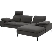 Ecksofa W.SCHILLIG "valentinoo, Designsofa, bequem, elegant und zeitlos, L-Form", grau (anthrazit z69), B:299cm H:83cm T:178cm, Longlife Xtra-Leder Z69: Das feinnarbige, gedeckte Softleder Z69 besticht durch seine außergewöhnliche Weichheit im trendigen u00bbVintage-Looku00ab, Hautstärke 0, 9 - 1, 1 mm, Sofas, inklusive Hocker, mit Sitztiefenverstellung, Breite 299 cm