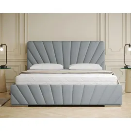 panda möbel Polsterbett RAY - Komfortbett mit Stauraum, Doppelbett, Hellgrau, 160x200cm, Taschenfederkernmatratze, H3 - Hellgrau