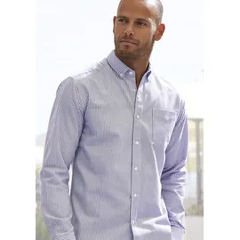 H.I.S. Langarmhemd "Regular-fit", Herren, Gr. XL (43/44), N-Gr, schwarz-weiß (anthrazit, weiß), Web, Obermaterial: 100% Baumwolle, gestreift, regular fit, Rundhals, Manschette, Hemden, Oxfordhemd langarm mit Button-down-Kragen aus reiner Baumwolle