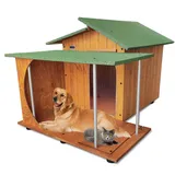 Hundehütten Hundehaus Hundehöhle mit Veranda Aus Massiv Holz Echtholz Geshenk THERMOVORHANG Made in Italy Mod. Alpi D - Deutscher Schäferhund 102x146xH95