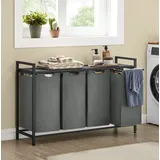 VASAGLE Wäschekorb 4 Fächer, mit Ablage, schwarz/grau