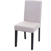 Esszimmerstuhl Littau, Küchenstuhl Stuhl, Stoff/Textil ~ creme-beige, dunkle Beine