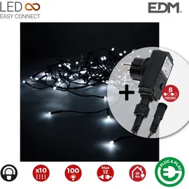 EDM - Vorhang Mit Programmierer Easy-connect 2x1m 10 Streifen 100 Leds White Cold
