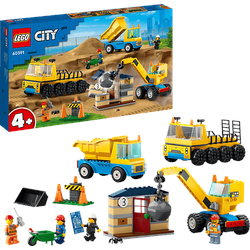 LEGO City 60391 Baufahrzeuge und Kran mit Abrissbirne Bausatz, Mehrfarbig