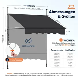 Sekey Klemmmarkise 300 x 212-310 cm grau