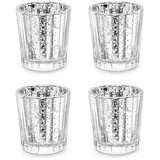 Partydeco Teelichthalter 4er Set Glas Silber