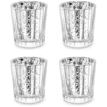 Partydeco Teelichthalter 4er Set Glas Silber
