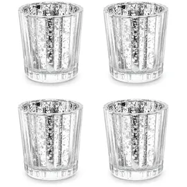 Partydeco Teelichthalter 4er Set Glas Silber