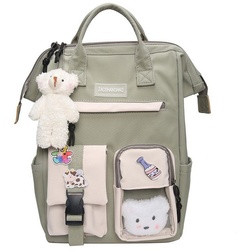 XDeer Kinderrucksack Süße Mädchenrucksack,Büchertaschen(pink) mit Plüschanhänger für Teenager, Mädchen, Schulrucksack für Studenten,wasserabweisender Reiserucksack für die Schuler (Set), mit Laptopfach,mit Plüschanhänger grün