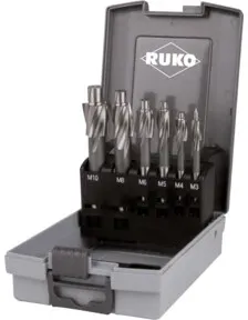 RUKO Flachsenker-Satz DIN 373 HSS mit festem Führungszapfen in ABS-Kunststoffkassette