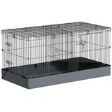 PawHut Kleintierkäfig mit Laufstall, Kleintierstall mit Rampe, Trennwand, Stahl Schwarz