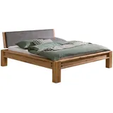 Hasena Balkenbett, Grau, Eiche, Holz, Textil, Eiche, massiv, Höhe ca. 22 cm, 140x200 cm, gepolstertes Kopfteil, in verschiedenen Größen erhältlich, Schlafzimmer, Betten, Einzelbetten