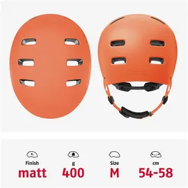 ABUS Fahrradhelm XOXO - Cityhelm im Skater-Look - Helm für Skateboard, Fahrrad, Scooter - mit optimiertem Kinnpolster - für Jugendliche und Erwachsene - Größe M, Mono orange