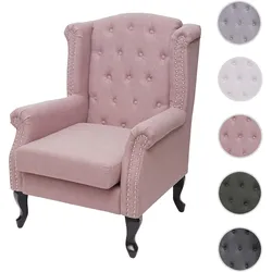 Sessel Chesterfield, Relaxsessel Clubsessel Ohrensessel, wasserabweisend Stoff/Textil ~ vintage rosa ohne Ottomane