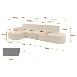 altdecor Eckcouch Cord 5-Sitzer Beige