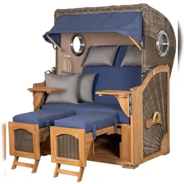 Mr. Deko Strandkorb Komplettset - bene living - Ammersee Teak - PE grau - Modell 595 - inkl. Liftersystem