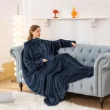 Aisbo TV Decke mit Ärmeln und Füßen - Übergroße Kuscheldecke mit Ärmel und Fußtasche, Decke zum Anziehen Erwachsene Wearable Blanket, Blau Ganzkörper Decke mit Armen als Geschenke für Frauen Männer