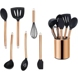 Echtwerk Küchenhelfer-Set 7-teilig Antihaft Silikon Edelstahl braun