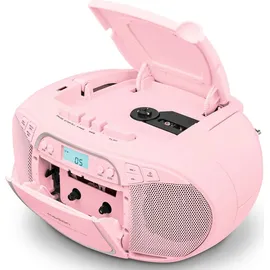 Medion E66476 Stereo Sound System (Boombox, CD-Player, MP3, Kassette, tragbarer Kassettenspieler für Kinder, UKW Radio, AUX, Kopfhörer, Netz & Batterie) Pink