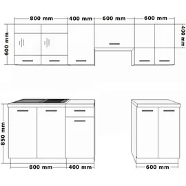 Küchen-Preisbombe Küchenzeile Omega 240 cm Schwarz + Weiss