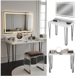 Vicco Schminktisch Sannar Weiß Schwarz 110 x 60 cm mit LED-Spiegel