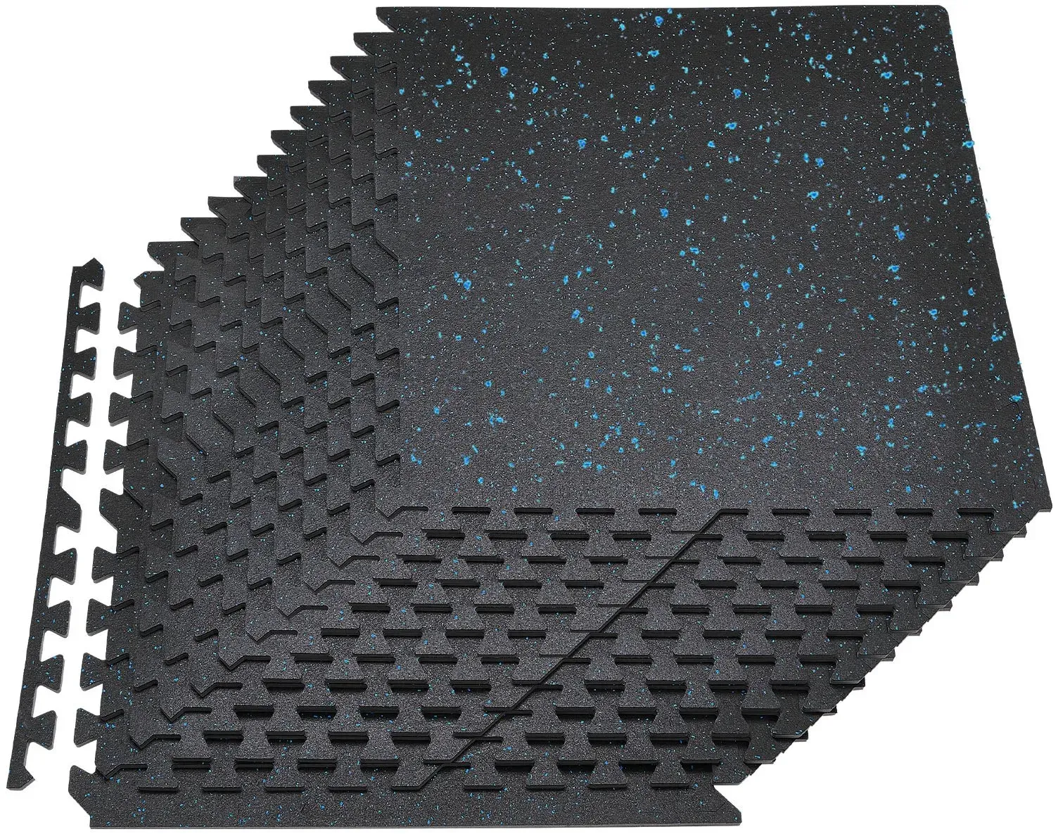 VEVOR 24 x Puzzlematte Bodenschutzmatte 610 x 610 x 14 mm, Hochdichte EVA-Schaumstoffmatte, Ineinandergreifende Fitnessmatte Gymnastikmatte Sportmatte, Trainingsmatte (Schwarz) mit Blauen Punkten