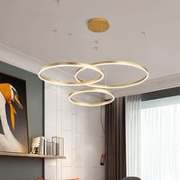 DHGIE LED-hängeleuchten & pendelleuchten Modern Dimmbar 3 Ringe Höhenverstellbar Wohnzimmer Hängelampe Schlafzimmer Kronleuchter Deckenbeleuchtung hängelampe led kronleuchter gold 40+60+80CM/108W