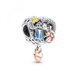 PANDORA Moments Disney Ohana Lilo & Stitch Inspiriertes Charm aus Sterling-Silber und 14 Karat rosévergoldeter Metalllegierung mit Cubic Zirkonia, 781682C01