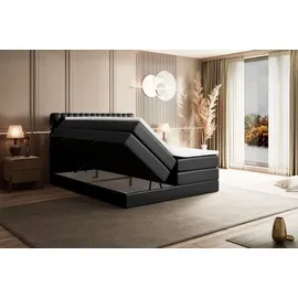 altdecor Boxspringbett mit Matratze, Topper, Polsterbett mit, Bettkasten SERENE KING - 160x200 - Schwarz Kunstleder