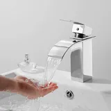 Ineasicer Wasserfall-badezimmerarmatur, Waschtischarmatur Aus Edelstahl, Rechteckiger Badarmatur Mit Flachem Auslauf, Warm- Und Kaltwasser Verfügbar, Moderner Chromstil