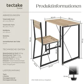 Tectake Sitzgruppe 3-teilig, Industrial Style, mit höhenverstellbaren Kunststofffüßen