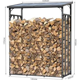 Quick Star Kaminholzregal Metall Anthrazit 143 x 70 x 185 cm 1,8 m3