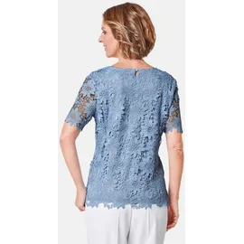 GOLDNER Kurzarmbluse Festliche Bluse aus edler Spitze Blau 52