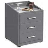 ed exciting design Nachtkonsole Moon Nachttisch Boxspringbett, Hermes Grey - Funktionaler Nachtschrank mit LED-Beleuchtung und USB-Anschluss (B/H/T)