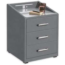 ed exciting design Nachtkonsole Moon Nachttisch Boxspringbett, Hermes Grey - Funktionaler Nachtschrank mit LED-Beleuchtung und USB-Anschluss (B/H/T)