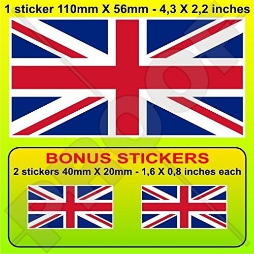 BRITISCHE UNION JACK Flagge Großbritannien UK 110mm Auto & Motorrad Aufkleber, Vinyl Sticker x1+2 BONUS