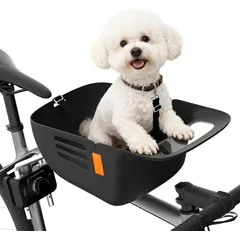 Hundefahrradkorb Stabiler Fahrradkorb für kleine & mittelgroße Hunde, Robust, Wasserdicht, waschbarem Sitzkissen, Sicherheitsgurt & Metallverschluss - Schwarz
