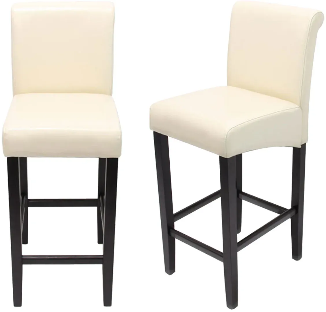 2er-Set Barhocker HWC-C33, Barstuhl Tresenhocker, Holz ~ creme, dunkle Beine, Leder
