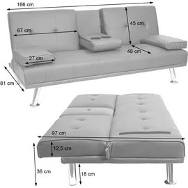 Mendler Schlafcouch Kunstleder 3-Sitzer Schwarz/Hellgrau