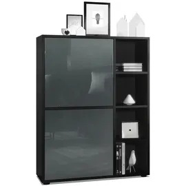 Vladon Highboard 79 x 105,5 x 35,5 cm Schwarz matt/Grau Hochglanz