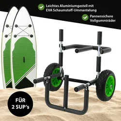 SUP Board Wagen für 2 SUP's klappbares Alugestell mit Polsterung PU-Räder inkl. 2 Sicherheitsgurte