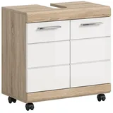 furnling Waschbeckenunterschrank auf Rollen - Scott mit Siphon-Ausschnitt und pflegeleichter Hochglanz-Front, Breite 60 cm beige