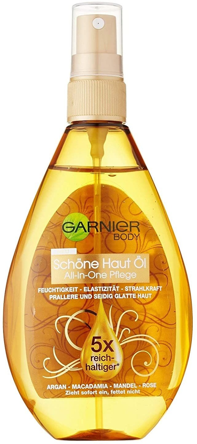 Garnier Schöne Haut Körper-Öl, All-In-One Hautpflege, mit Argan, Macadamia, Madel, Rose 150 ml