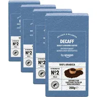 by Amazon Entkoffeiniert Gemahlener Röstkaffee 100% Arabica Intensität: 2 - Mild, 250g (Packung mit 4)