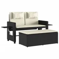 VidaXL Gartenbank Verstellbar mit Kissen Schwarz Poly Rattan