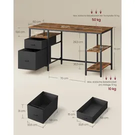 VASAGLE Schreibtisch 140 x 60 x 76 cm / Braun