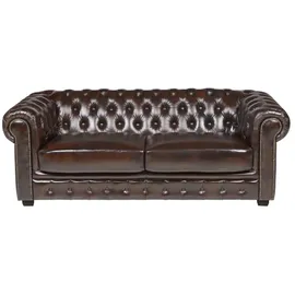 vente-unique Chesterfield Ledersofa 3-Sitzer - 100% Büffelleder - Braun - BRENTON